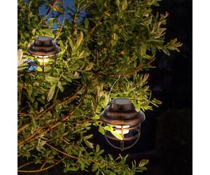 2x Solaire LED Pendues Lampes Extérieur Éclairage Jardin Grille Lumières Rust