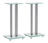 2x Support Haut-parleur Verre Trempé 2 Colonnes Argenté Pieds Enceintes vidaXL