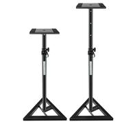 Pronomic 2x Pied SLS-10 pour Support Moniteur Studio (réglable de 80 cm à 130 cm, base triangulaire, pieds en caoutchouc, pointes, acier, plateau avec bandes en caoutchouc) noir poudré