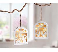 2x suspensions décoratives "fenêtre" en bois, blanc, avec éclairage LED et motifs de Pâques, décoration de Pâques, décoration de printemps