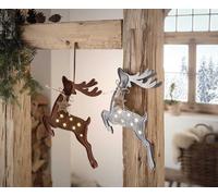 2x suspensions décoratives "renne" en feutre, gris + brun, 28x27 cm, avec éclairage LED, décoration de fenêtre, décoration de Noël