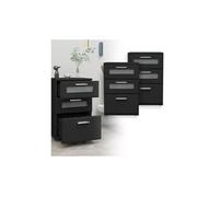 2x table de nuit chevet avec 3 tiroirs et 2 inserts vitrés noir mdf 40x60x38 cm