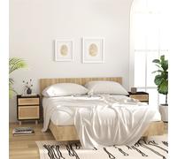 Vidaxl Tables De Chevet 2 Pcs Noir Bois De Pin Massif Et Rotin Naturel Multicolore