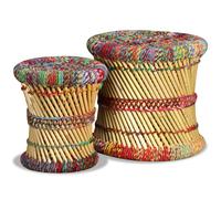 2x Tabouret Bambou avec Détails Chindi Multicolore Meuble de Salon vidaXL
