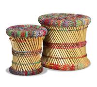 2x Tabouret Bambou avec Détails Chindi Multicolore Meuble de Salon vidaXL