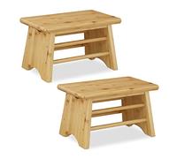 2X Tabouret, Bambou, Jusqu’à 100 kg, escabeau, siège Enfants Salle de Bain, Repose-Pieds 20x33x21,5 cm, Nature