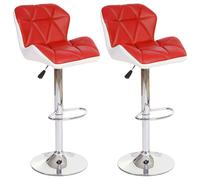 Mendler Tabouret de bar Hamilton – Bois, similicuir, rotatif, réglable – Lot de 2 Rouge