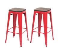 2x Tabouret De Bar Hwc-A73 Avec Siège En Bois, Chaise Bar, Comptoir, Style Industriel, Empilable Rouge Multicolore