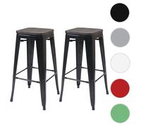 2x tabouret de bar HWC-A73 avec siège en bois, chaise bar, comptoir, style industriel, empilable - vert
