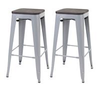 2x Tabouret De Bar Hwc-A73 Avec Siège En Bois, Chaise De Comptoir, Métal, Design Industriel, Empilable Gris Multicolore