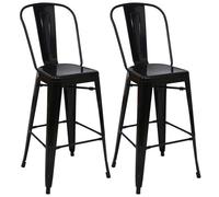 2x tabouret de bar HWC-A73, chaise de comptoir avec dossier, métal, design industriel noir