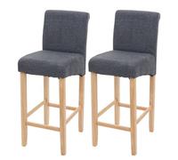 2x tabouret de bar HWC-C33, tabouret de comptoir, bois gris foncé, pieds clairs, tissu/textile