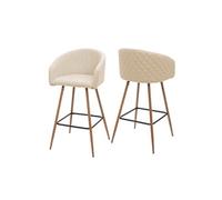 Mendler Tabouret de bar HWC-D72 avec dossier, tissu crème-beige - Lot de 2