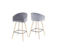 2x Tabouret De Bar Hwc-D72, Chaise Bar/Comptoir, Avec Dossier, Tissu Velours, Gris Multicolore