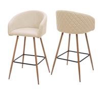 Mendler Tabouret de bar HWC-D72 avec dossier, tissu crème-beige - Lot de 2