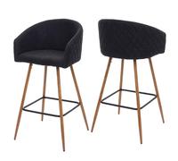 lot de 2 tabourets de bar HWC-D72, chaise de bar tabouret de comptoir tabouret de cuisine avec dossier, métal imitation bois ~ tissu/textile, gris anthracite