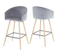 Mendler 2X Tabouret de Bar HWC-D72, Chaise, avec Dossier, Tissu - Velours, Gris