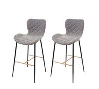 2x Tabouret De Bar Hwc-E55, Chaise De Bar/Comptoir, Vintage, Haubans Dorés Similicuir, Aspect Daim, Gris Multicolore