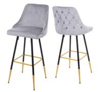 2x Tabouret De Bar Hwc-E70, Chaise De Bar/Comptoir, Design Rétro, Velours, Haubans/Pieds Dorés Gris Multicolore