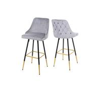 2x tabouret de bar MENDLER HWC-E70 velours gris pieds dorés Gris G