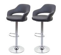 lot de 2 tabourets de bar HWC-F16, chaise de bar tabouret de comptoir tabouret pivotant, avec dossier similicuir ~ gris-noir