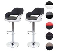 2x tabouret de bar HWC-F16, chaise de comptoir avec dossier, rotatif, similicuir noir/blanc