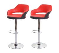 2x Tabouret de bar HWC-F16, tabouret pivotant, avec dossier simili cuir rouge-noir