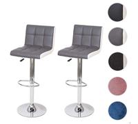 Mendler Tabouret de bar HWC-G87 – réglable en hauteur, similicuir gris-blanc, pied chromé