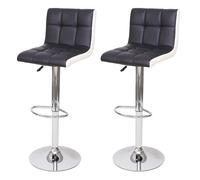 Mendler Tabouret de bar HWC-G87 – Similicuir Noir/Blanc, Pied chromé, Réglable – Lot de 2