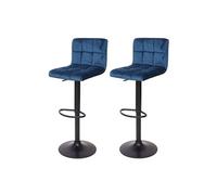 Mendler Tabouret de bar HWC-G87 – Velours pétrole, réglable en hauteur, pieds noirs – Lot de 2
