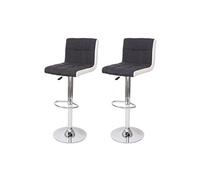 2x Tabouret de bar HWC-G87, chaise bar, réglable en hauteur tissu gris foncé et similicuir blanc,pied chromé