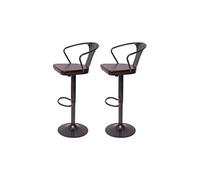 2x Tabouret de bar HWC-H10b,réglable en hauteur,avec accoudoirs,pivotant,style industriel vintage noir-marron