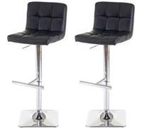 2x tabouret de bar Kavala, chaise bar/comptoir, avec dossier noir, similicuir, pied en acier chromé
