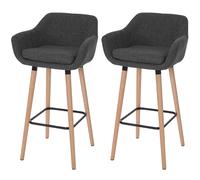 2x Tabouret De Bar Malmö T381, Chaise Bar/Comptoir Avec Dossier Tissu, Gris Foncé Multicolore