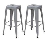 2x tabouret de bar HWC-A73, chaise de comptoir, métal, design industriel, empilable gris
