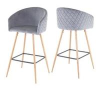 Mendler 2X Tabouret de Bar HWC-D72, Chaise, avec Dossier, Tissu - Velours, Gris