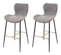 2x Tabouret De Bar Hwc-E55, Chaise De Bar/Comptoir, Vintage, Haubans Dorés Similicuir, Aspect Daim, Gris Multicolore