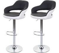 2x Tabouret De Bar Hwc-F16, Chaise De Comptoir Avec Dossier, Rotatif, Similicuir Noir/Blanc Multicolore