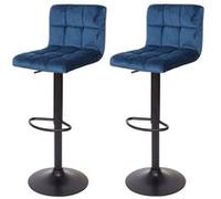 Mendler Tabouret de bar HWC-G87 – Velours pétrole, réglable en hauteur, pieds noirs – Lot de 2