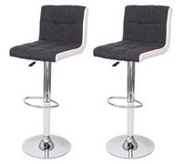 2x Tabouret de bar HWC-G87, chaise bar, réglable en hauteur tissu gris foncé et similicuir blanc,pied chromé