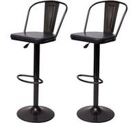 2x Tabouret de bar HWC-H10a, réglable en hauteur, pivotant, design industriel vintage noir-gris
