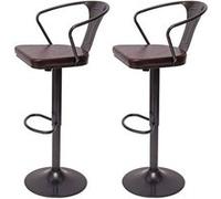 2x Tabouret De Bar Hwc-H10b,Réglable En Hauteur,Avec Accoudoirs,Pivotant,Style Industriel Vintage Noir-Marron Multicolore
