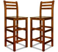 2x Tabouret haut en bois acacia bar dossier repose-pied 110x40x36cm bistrot