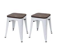 2X Tabouret HWC-A73, avec siège en Bois, métal, Style Industriel - Blanc