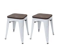 2x Tabouret HWC-A73, avec siège en bois, métal, style industriel blanc