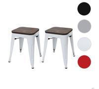 2x Tabouret HWC-A73, avec siège en bois, métal, style industriel blanc