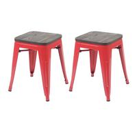 2x Tabouret Hwc-A73 Avec Siège En Bois, Tabouret En Métal, Design Industriel, Empilable Rouge Multicolore