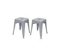 2x tabouret HWC-A73, tabouret en métal, design industriel, empilable gris