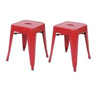 2x tabouret HWC-A73, tabouret en métal, design industriel, empilable rouge