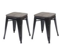 Mendler Tabouret HWC-A73 – métal, siège en bois, design industriel, empilable – 2x noir